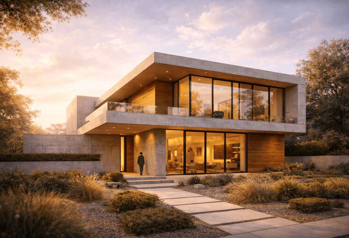 Arquitetura Residencial Moderna com este lindo pôr do sol