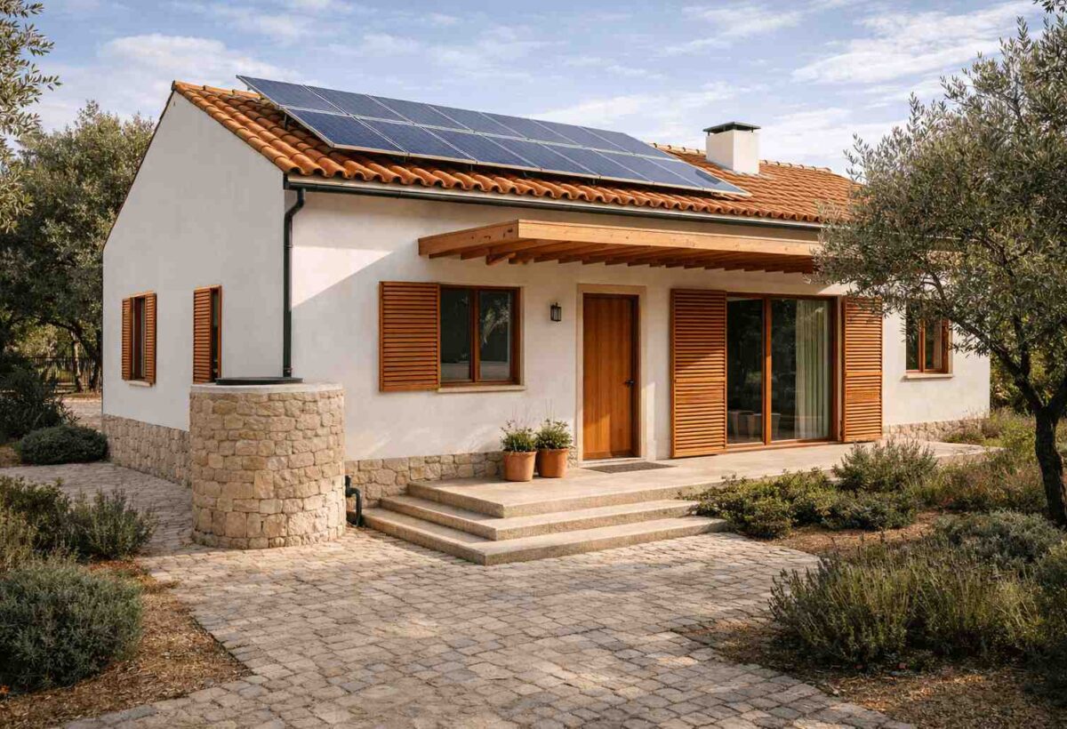 Casa Sustentável em Portugal com painéis solares.