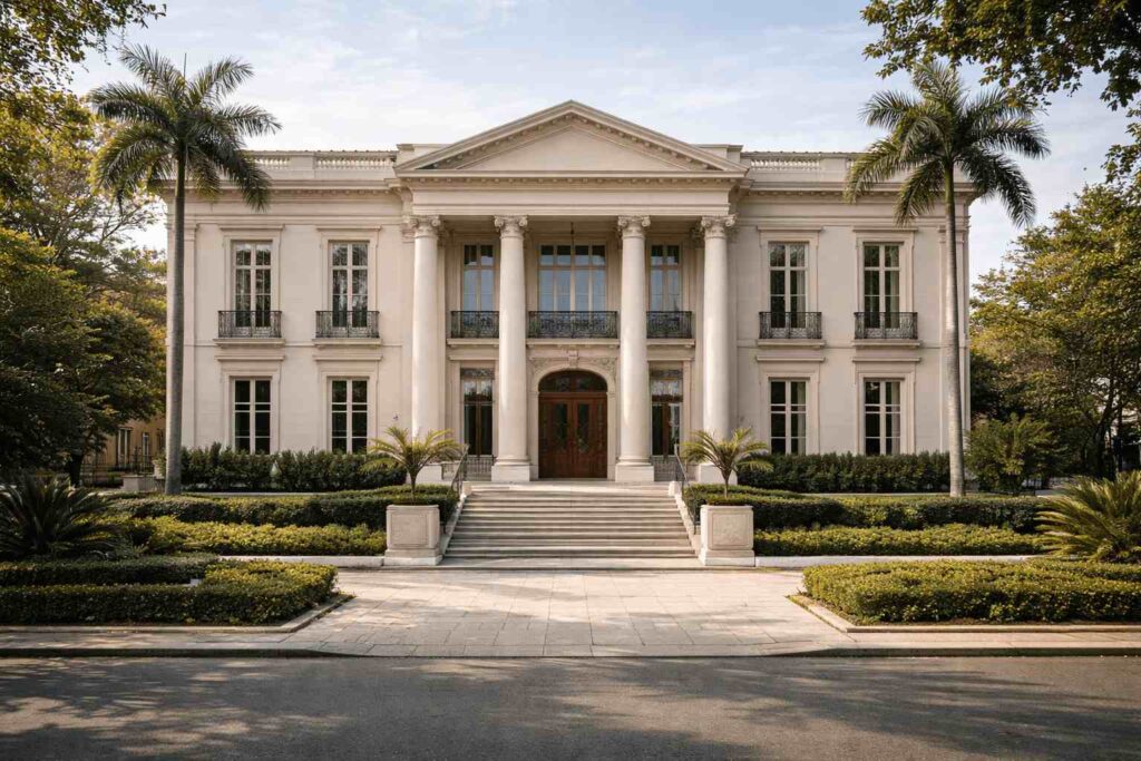 Os estilos de Arquitetura de casa neoclássica com um lindo jardim